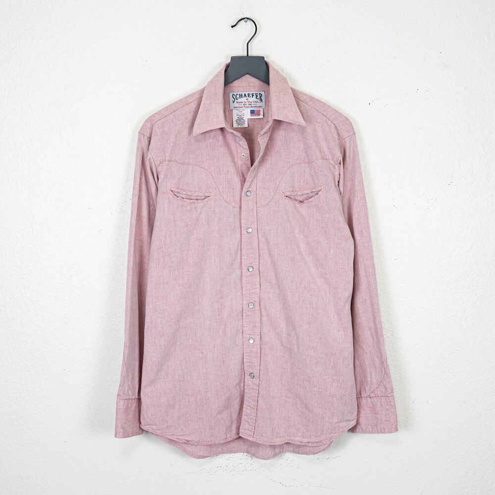 Schaefer Western Snap Ranchwear Shirt in Chambray Pink cotton size Large